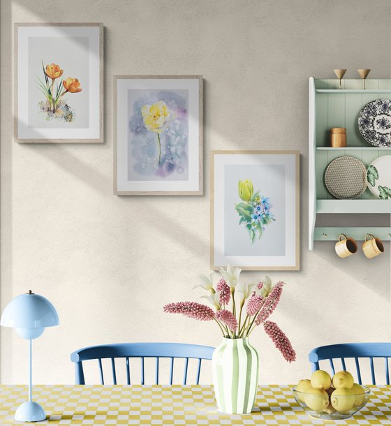 Triptych yellow flowers