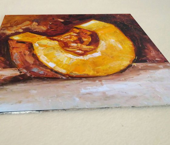 Pumpkin Painting Still Life Original Art Food Wall Art Small Kitchen Artwork