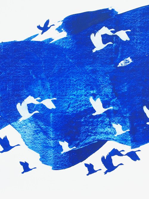 Blue and white geese by oconnart