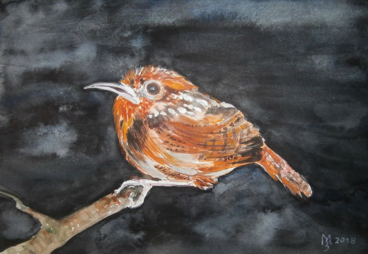 Impressionistic Animal Watercolour By Zoran Mihajlovic Muza, 9 X 6", Little Bird In Black, Original Artwork