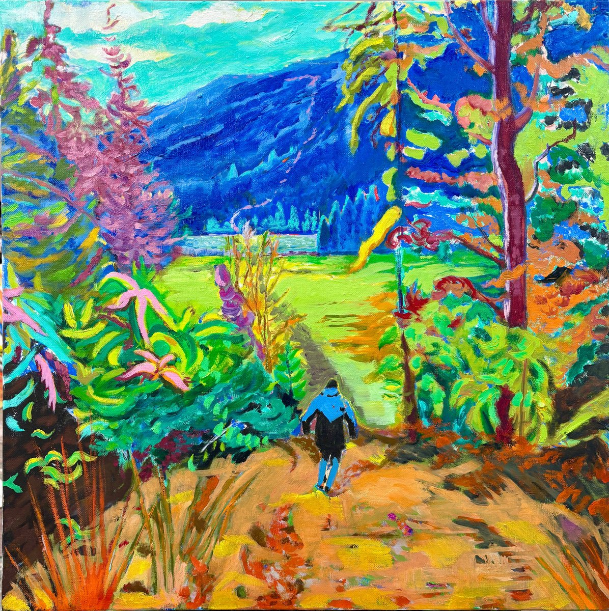 Expressive Landscape Oil Painting By Susan Stewart, 30 X 30", "Time Travelers Voyage", Original Artwork