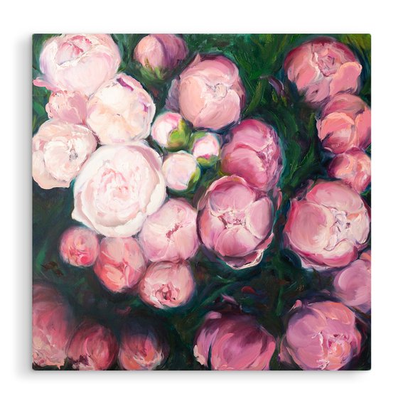 Blossoming Splendor: Pink Peonies Oil on Linen Canvas