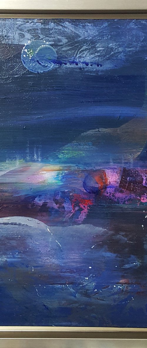 Enigmatic blue framed abstract landscape Kloska by Kloska Ovidiu