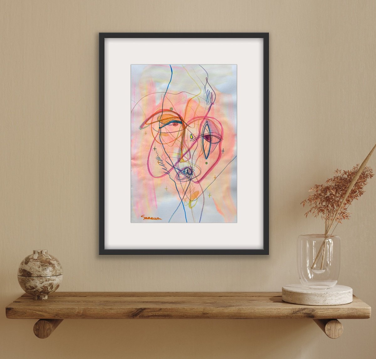 Expressive Portrait Acrylic Painting By Mari Skakun, 12 X 17", Entwined Emotions, Original Artwork