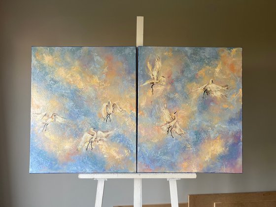 The birds fly