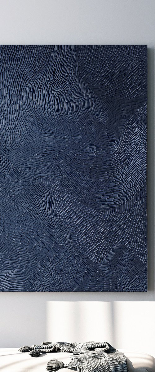 "Blue Fluency 5" Navy abstract textured art by Alex