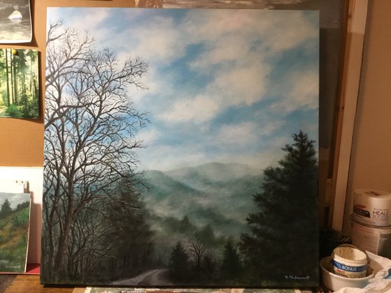 Blue Ridge Morning Mists - oil 23.75X23.75 inch canvas (SOLD)