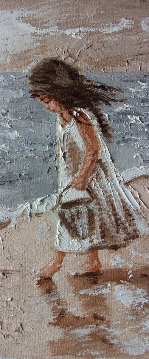 " TREASURES ...I " original painting SEA spring palette knife GIFT by Monika Luniak