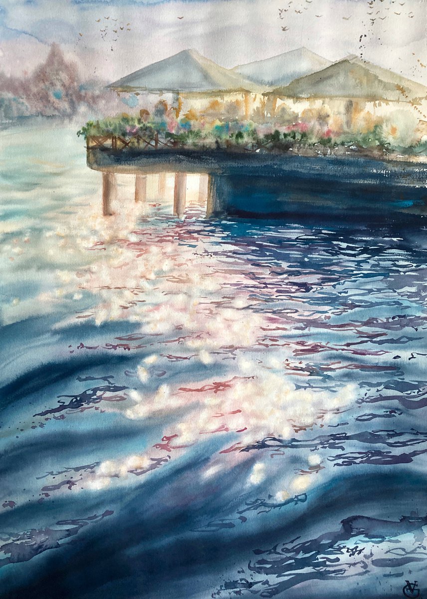 Impressionistic Landscape Watercolour By Valeria Golovenkina, 22 X 30", Zattere, Original Artwork