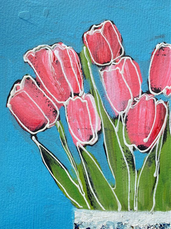 Nine Pink Tulips