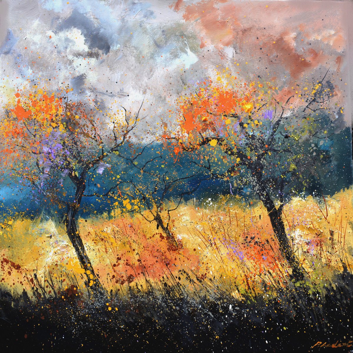 Pol Henry Ledent | Original Oil Painting | Orchard In Autumn -7723 | 70 X 70Cm | Artwork For Sale On Artfinder