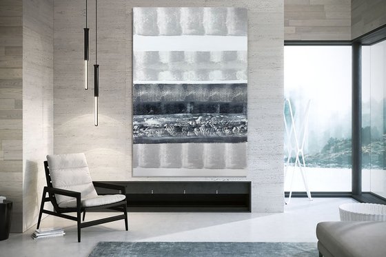 150x100cm White Black Gray Abstract. White luxury.