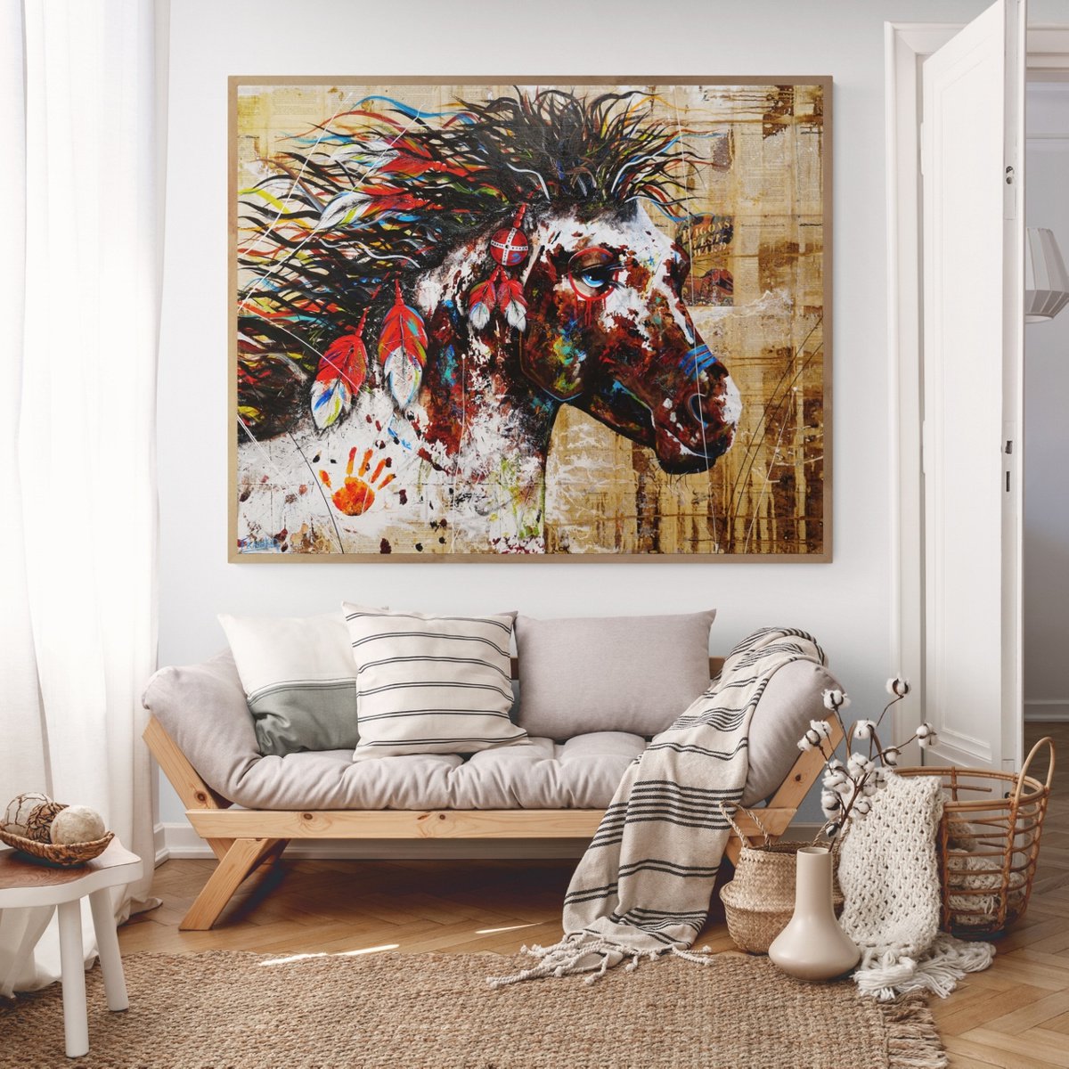 Wild Ahiga 120cm x 150cm Indian Appaloosa War Horse Book Page Abstract Realism Art by Franko