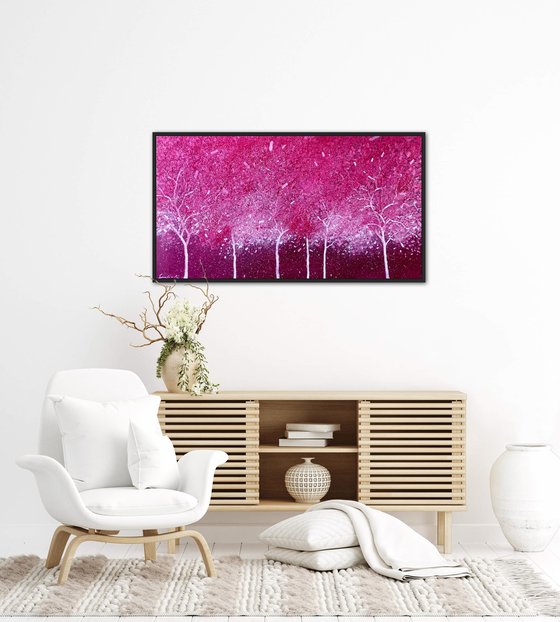 Abstract pink garden painting on canvas