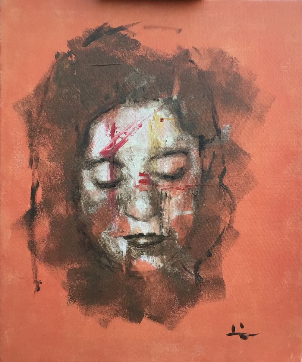 Expressive Portrait Acrylic Painting By Dominique Deve, 15 X 18, Belladonna, Original Artwork