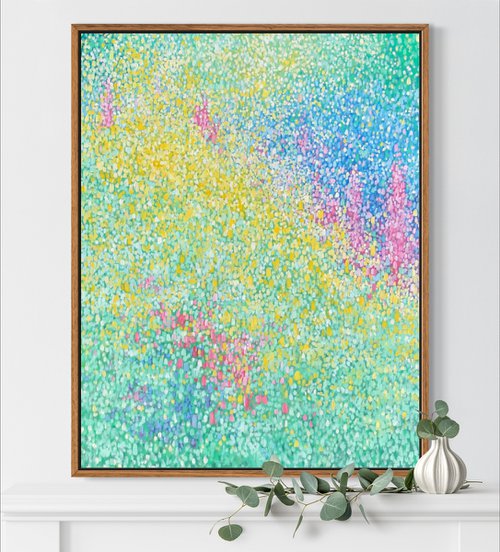 Blooming mosaic, abstract garden painting on canvas by Volodymyr Smoliak