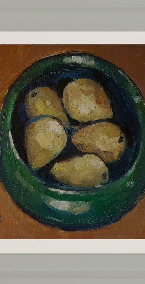 Five Pears in Green Bowl by Andre Pallat