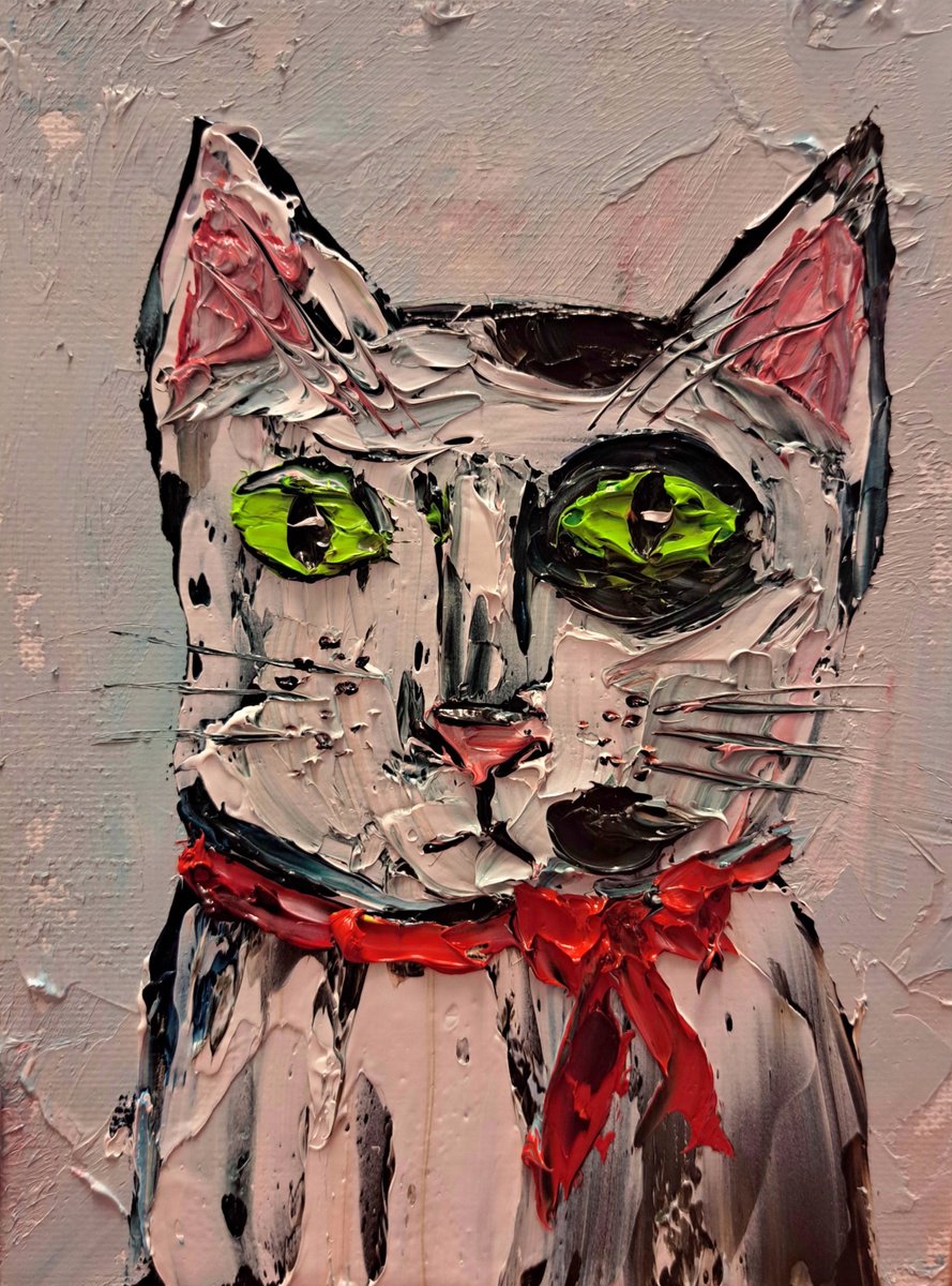 Impressionistic Animal Oil Painting By Oksana Fedorova, 5 X 7", Cat Portrait, Original Artwork