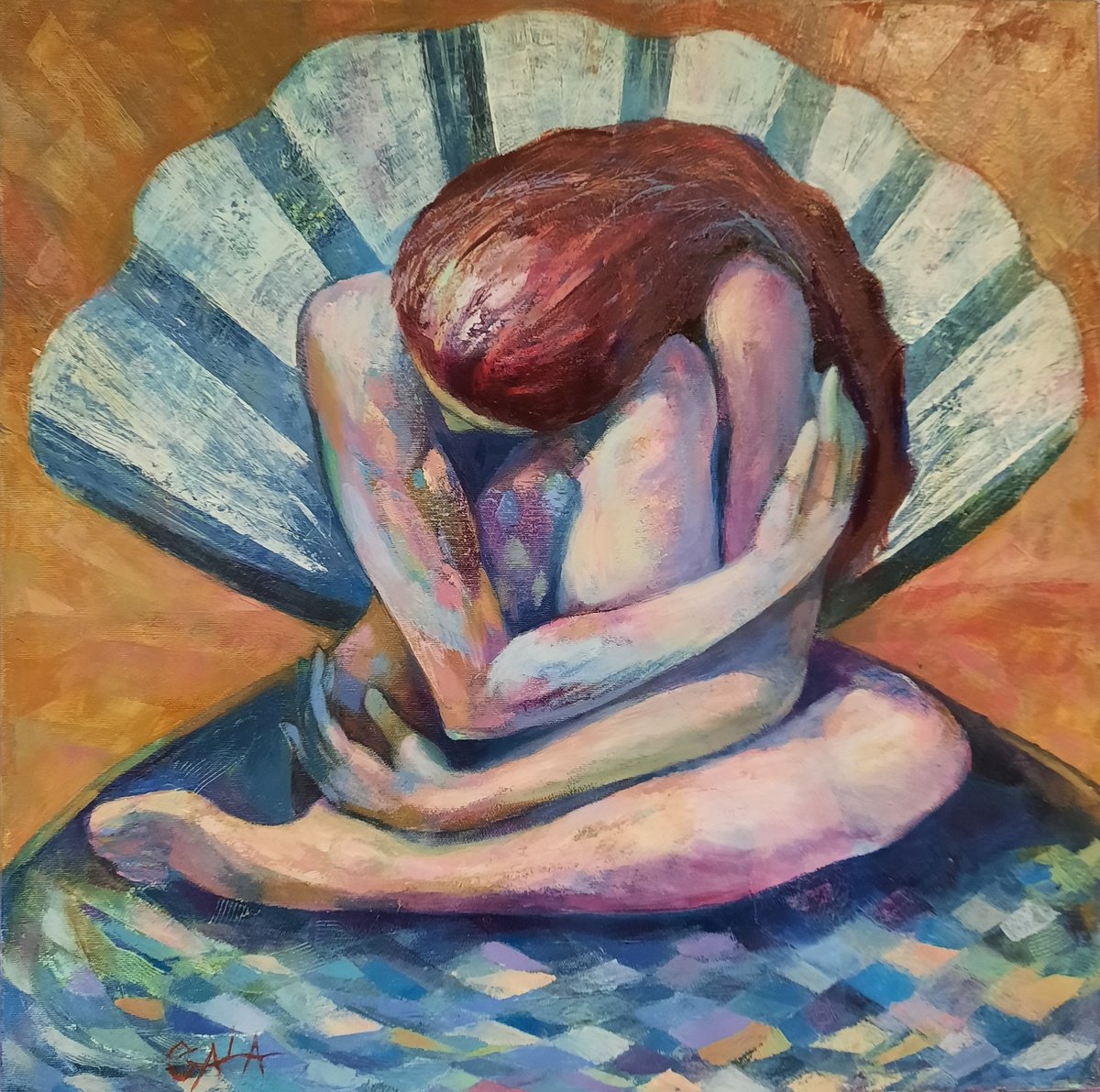 Expressive Portrait Oil Painting By Galya Koleva, 24 X 24, Perl, Original Artwork