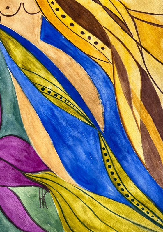 Flower Head Faceless Woman Original Painting