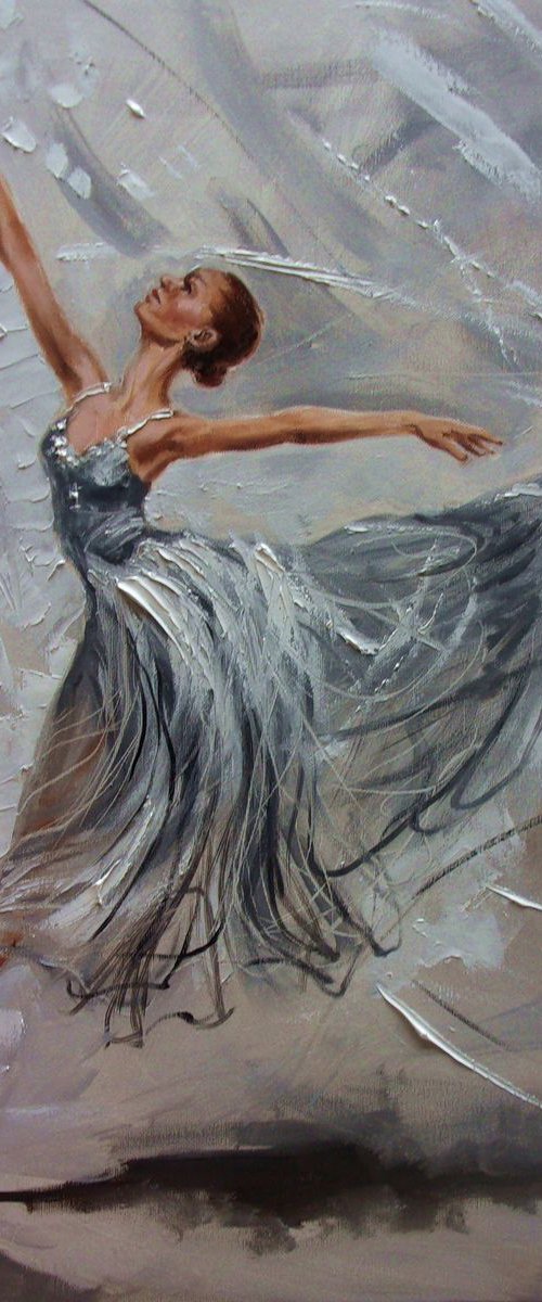 " GREY MAGIC ... "- ballerina liGHt  ORIGINAL OIL PAINTING, GIFT, PALETTE KNIFE by Monika Luniak