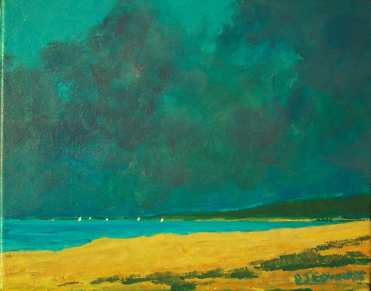 Impressionistic Landscape Acrylic Painting By David J Edwards, 10 X 8, North Sea Afternoon, Original Artwork