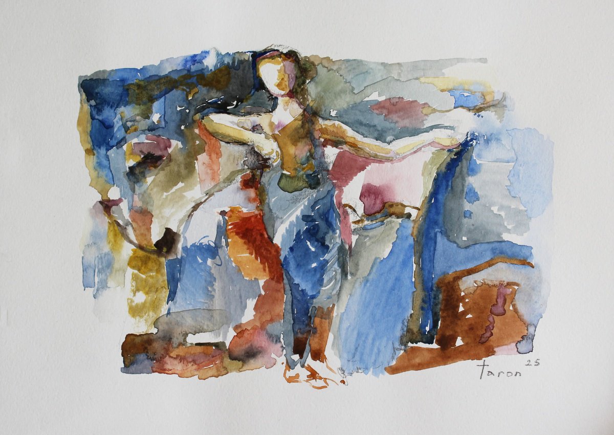 Abstract Portrait Watercolour By Taron Khachatryan, 13 X 9", Dancer, Original Artwork