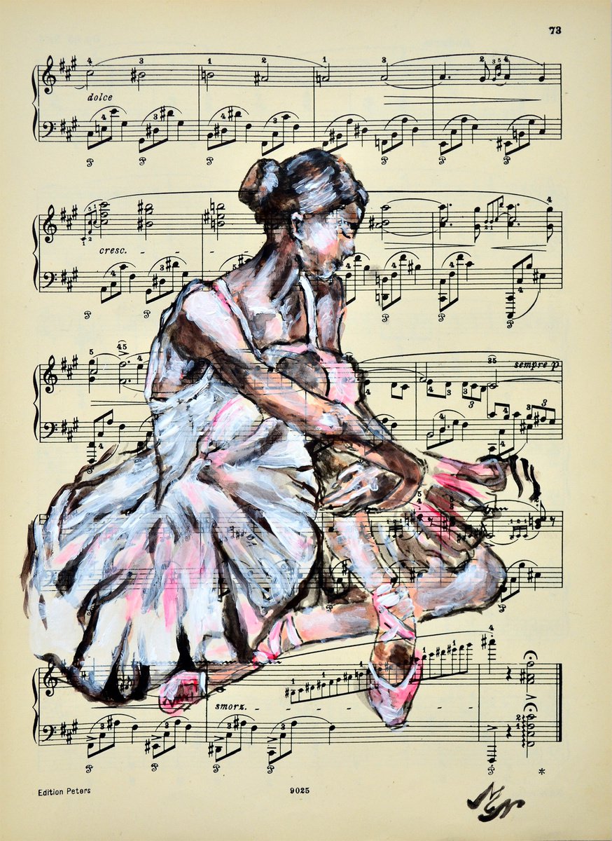 Expressive Portrait Collage By Misty Lady - M. Nierobisz, 8 X 11", Ballerina Xix- Music Page, Original Artwork