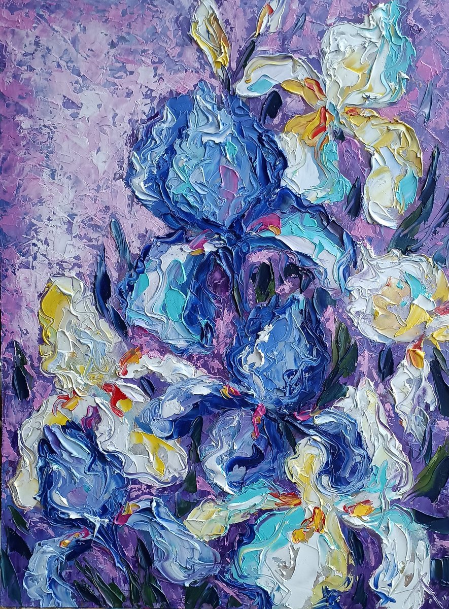 Expression flowers - irises, flowers, oil painting, irises flowers, gift idea, flowers oil... by Anastasia Kozorez