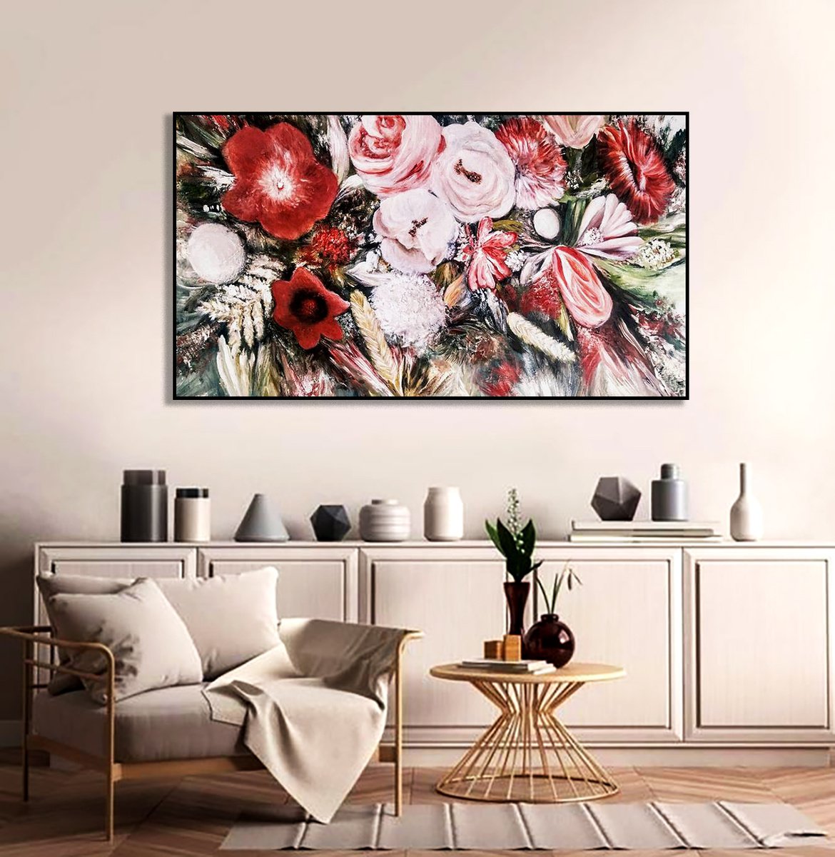 Red Flowers By Alexandra Petropoulou, 47 X 28, Artwork For Sale On Artfinder