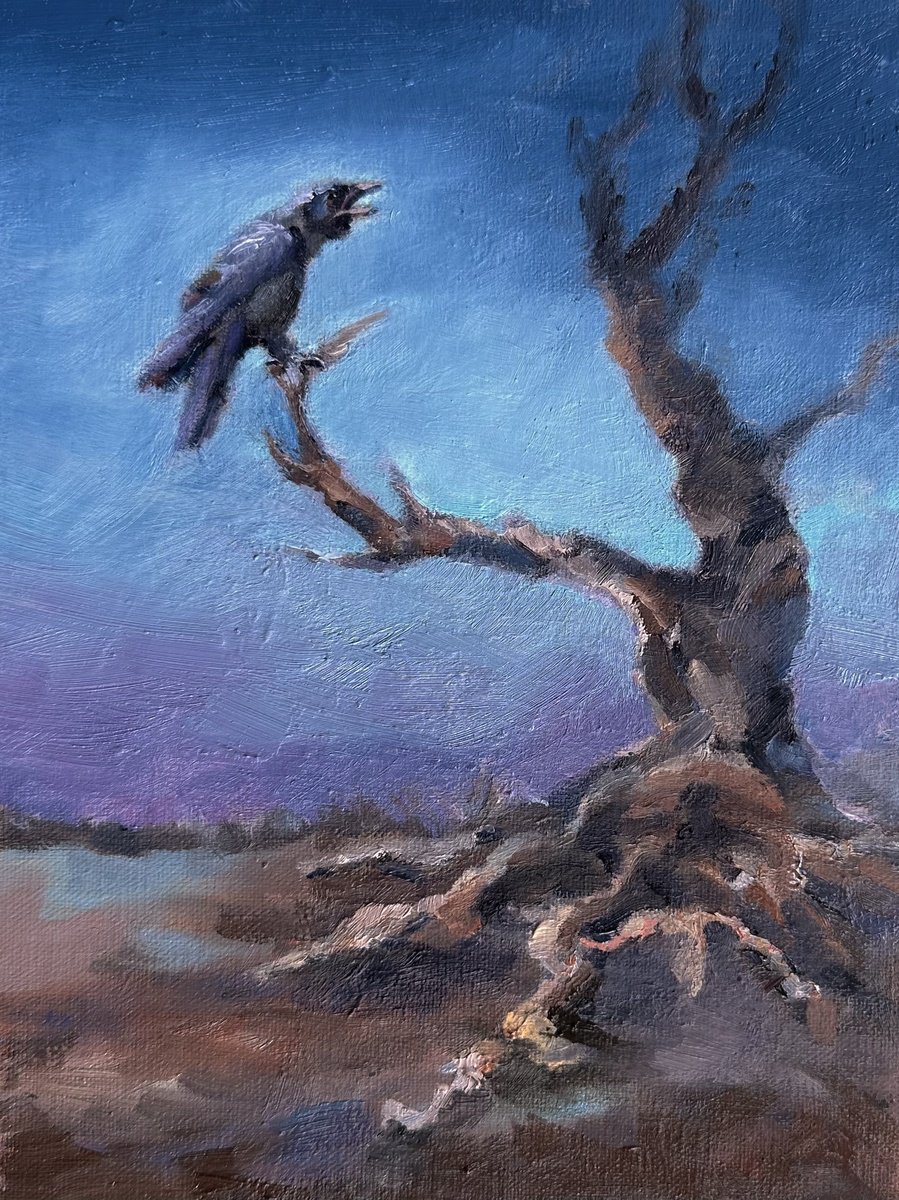 Impressionistic Animal Oil Painting By Grace Diehl, 6 X 8, Midnight Raven, Original Artwork