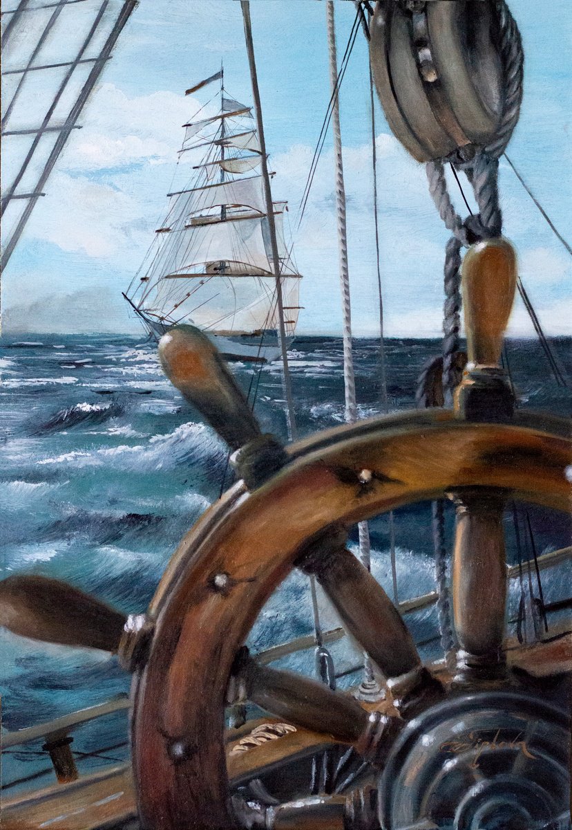 Impressionistic Landscape Oil Painting By Tetiana Tiplova, 16 X 23", Master Of The Seas, Original Artwork