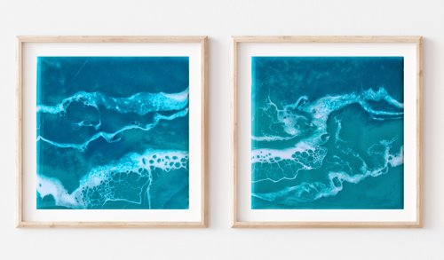 Mini diptych "Blue lagoon" - original seascape artwork, set of 2 by Delnara El