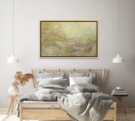 GOLDEN WAVES. Large Abstract Painting with Texture in Beige, Gold, Bronze Neutral Colors. Contemporary Art