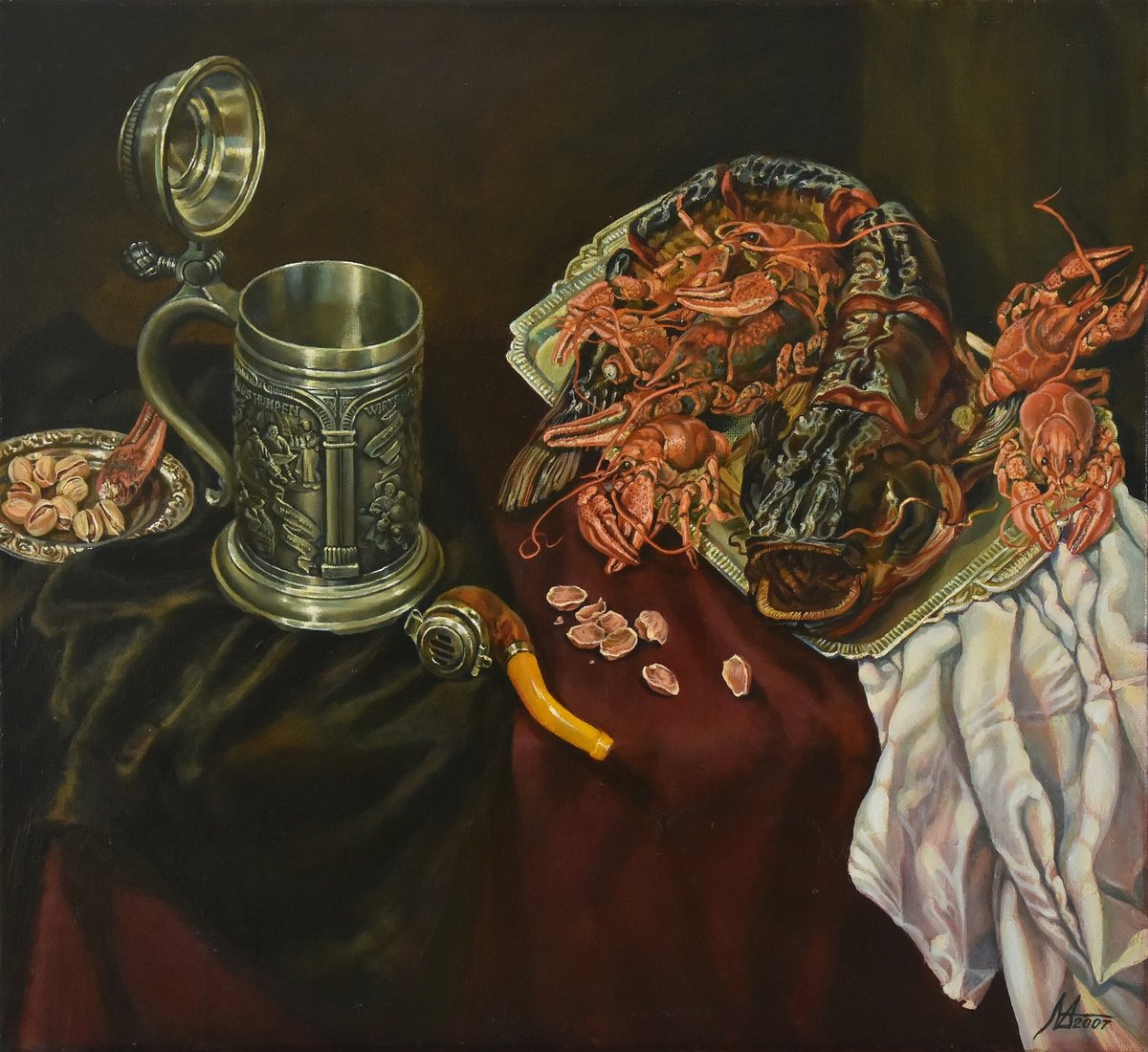 Photorealistic Still Life Oil Painting By Alona Lesnichenko, 28 X 26, Still Life With Catfish, Original Artwork