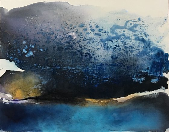 "Midnight bliss2" atmospheric abstract original modern landscape painting landscape with gold leaf
