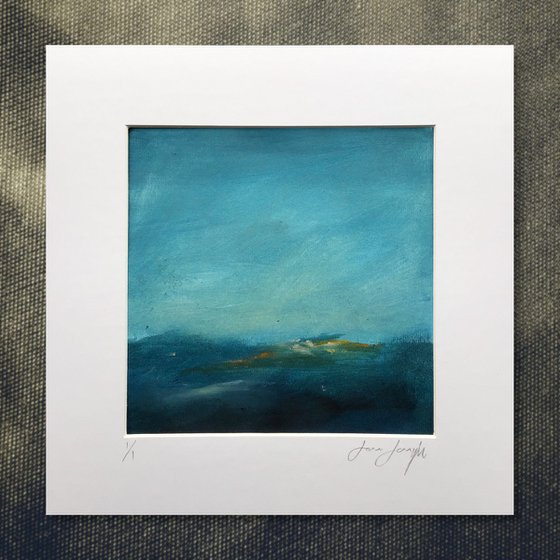 Blur Horizon I - original, mounted blue abstract painting