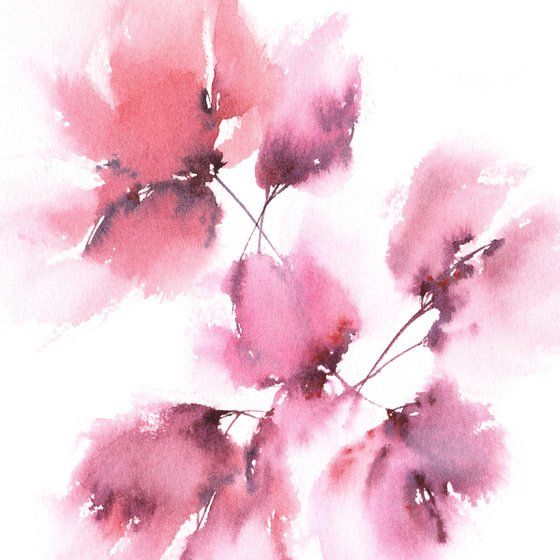 Delicate watercolor flowers painting, set Bright note