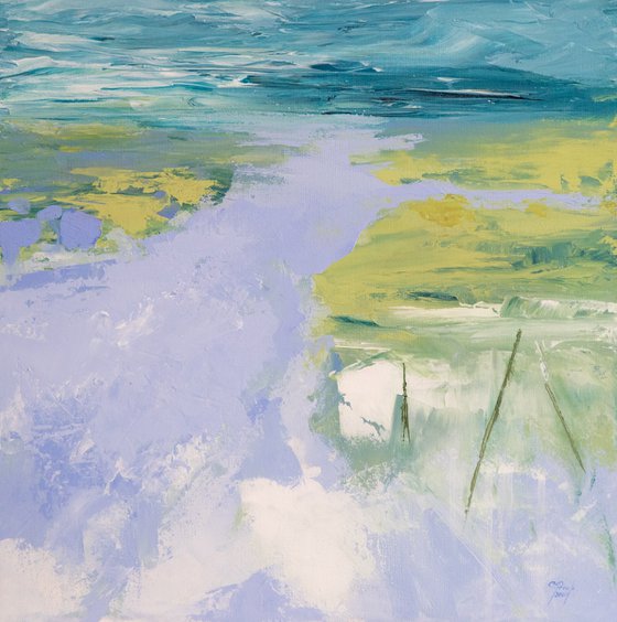 Les prés salés - Abstract landscape painting -  Ready to hang