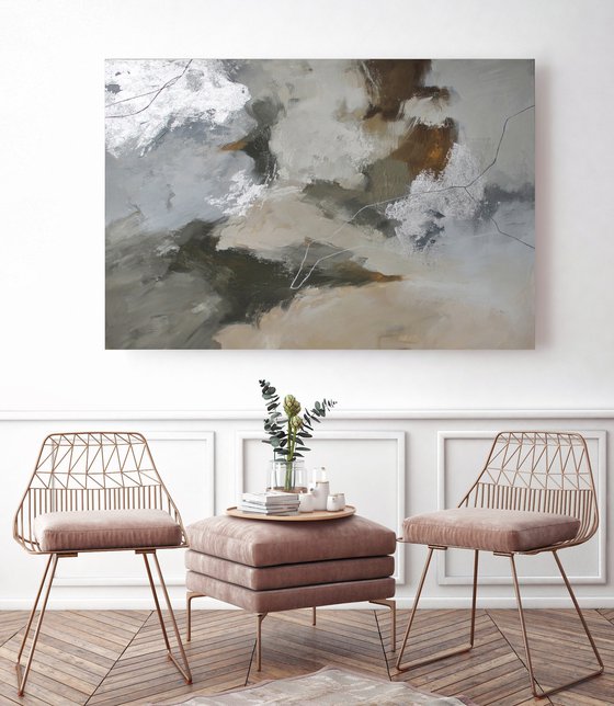 "Flock 2" Gray brown silver abstract art
