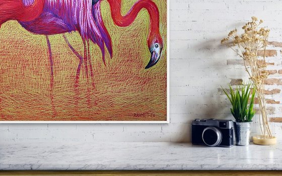 Flamingo on Gold -Blazing Gradient