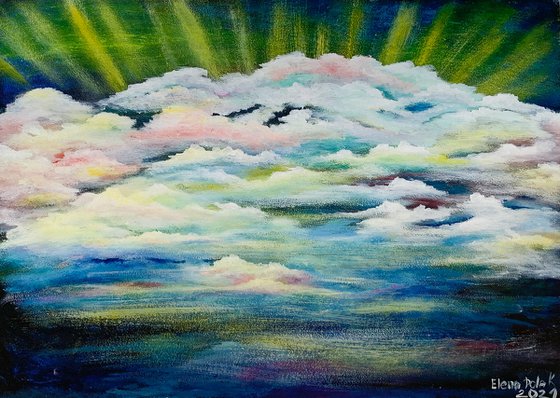 The HOPE - sky abstract original painting wall art | acrylic painting clouds landscape large