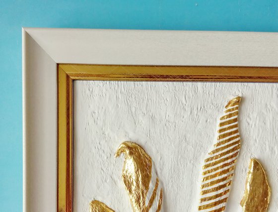 sculptural wall art "Golden feathers"