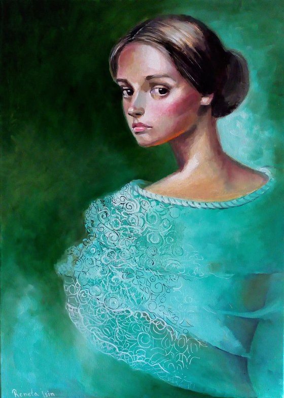 CIA Secret Agent Spy " Lady Agnes " - Oil on Canvas 50 x 70cm Woman