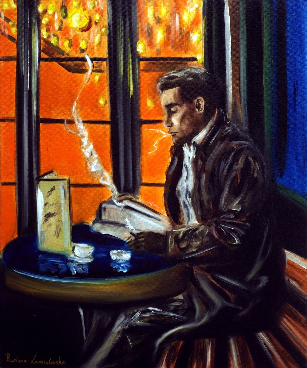 Impressionistic Portrait Oil Painting By Ruslana Levandovska, 20 X 24", Gentleman At A Paris Cafe, Original Artwork
