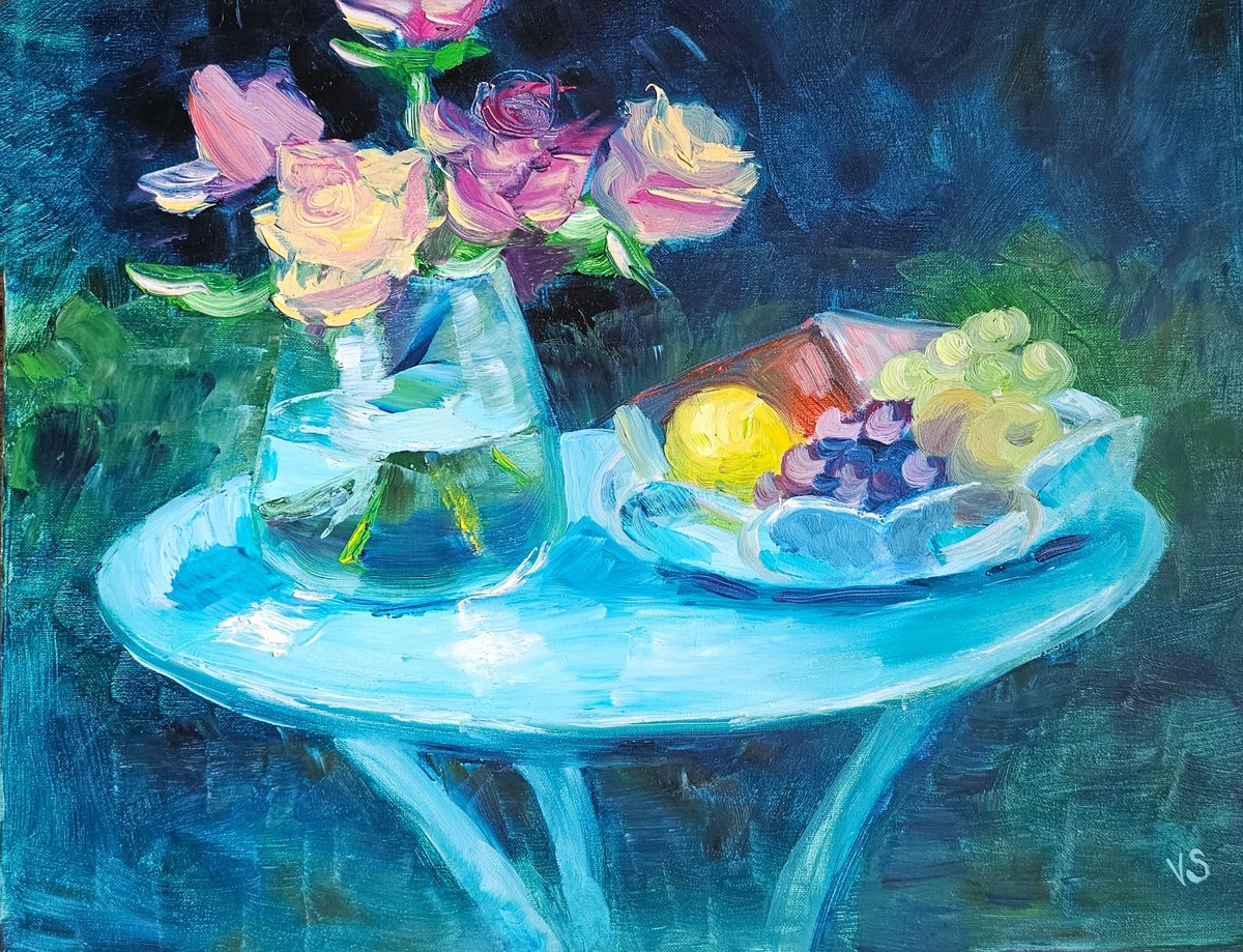 Impressionistic Botanical Oil Painting By Vera Stein, 20 X 16", Still Life In The Garden, Original Artwork