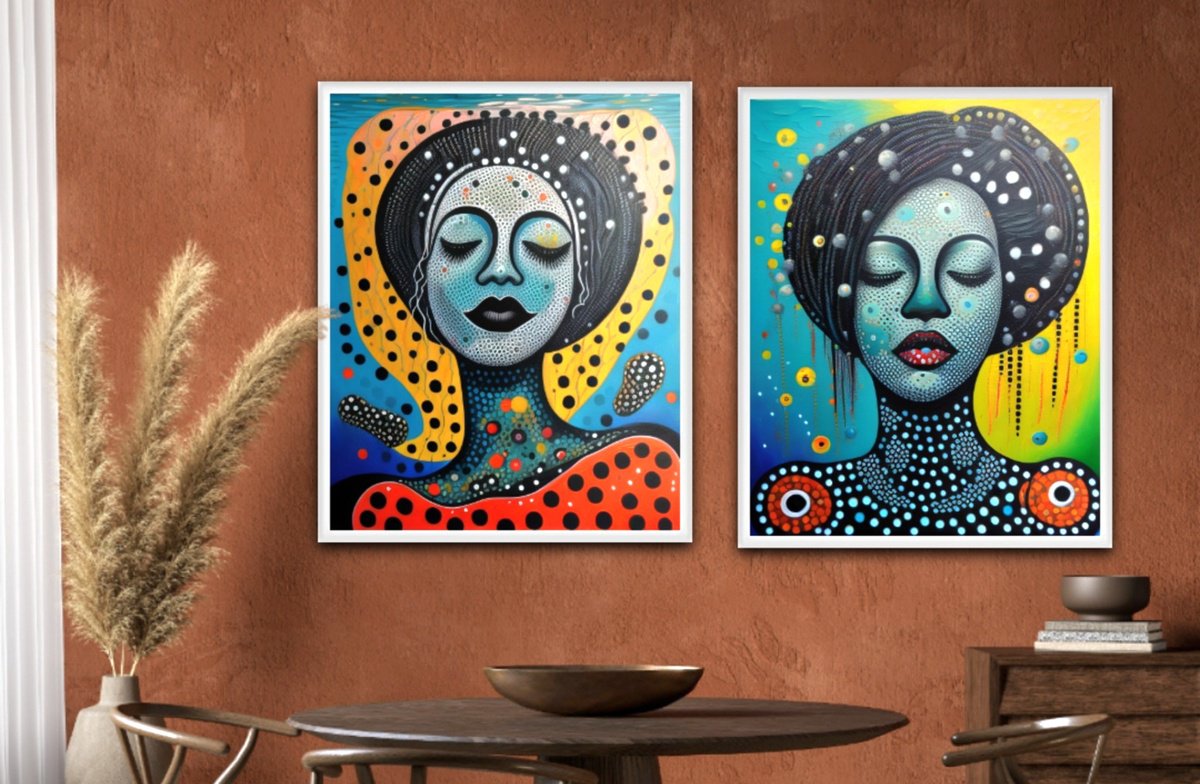 Expressive Portrait Acrylic Painting By Sanja Jancic, 31 X 20", Diptych: Sunny And Rainy Day, Original Artwork