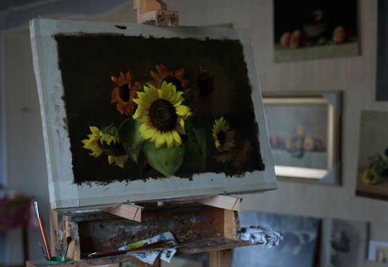 Sunflowers, oil on canvas, 41x61cm, 2018, original still life