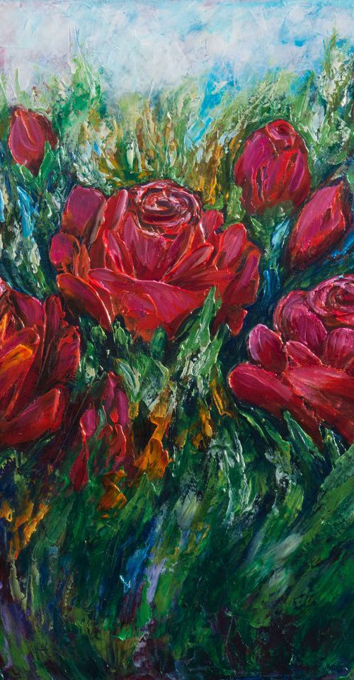 Red Roses (Palette Knife) by Lena Owens at OLena Art