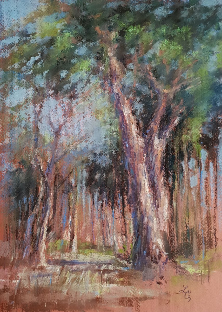 Impressionistic Landscape Pastel Drawing By Elena Genkin, 12 X 18, Quiet Calm, Original Artwork